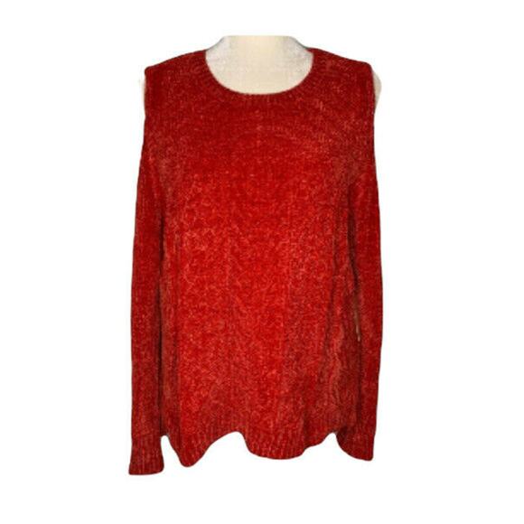 Gibson Latimer Sexy Red Chenille Cold Shoulder Winter Sweater Size 1X NWT - Picture 5 of 10